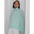 Cozy mint green high-neck turtleneck knit sweater variant for daily stylish look - S / Tops / Emerald Green