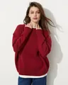 Elegante zachte rode trui met ronde hals voor dames, casual winter gebreid detail. - S / Tops / Bordeauxrood