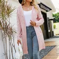 Stylish pink long-sleeve cable knit hooded cardigan sweater for women, perfect for autumn - Lotus Pink