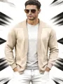Lässige beige Herrenstrickjacke mit Schalkragen und aufwendigen strukturierten Strickdetails - Aprikose