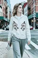 Retro white knit cardigan with double wolf jacquard for a stylish casual autumn look - XS / Tops / Off White