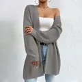 Stylish casual grey mid-length thin knit cardigan for women spring autumn fashion outerwear - S / Tops / Gray