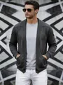 Detailansicht der Herren-Strickjacke mit Schalkragen in dunkelgrauem Strickgewebe - S / Oberteile / Dunkelgrau