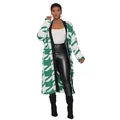 Trendy green and white geometric houndstooth pattern long knit cardigan for women - S / Tops / Green Apricot