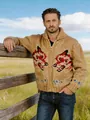 Herren Strickjacke in Camel mit rotem Fuchs-Jacquardmuster und praktischem Reißverschluss - XS / Oberteile / Camel