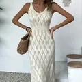 Κομψό αμάνικο πλεκτό φόρεμα παραλίας με διάτρητο σχέδιο για καλοκαιρινές διακοπές στη θάλασσα - Ένα μέγεθος / Τοπ Και Παντελόνι / Λευκό