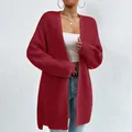 Cardigan in maglia da donna bordeaux media lunghezza per la primavera e l'autunno - Borgogna