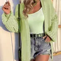 Gilet en maille épaisse vert clair tendance à manches lanternes élégantes pour femmes - Jaune Néon