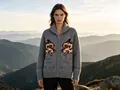 Cozy vintage gray knitted cardigan featuring detailed wolf jacquard and front zip - Gray