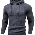 Dark grey men's casual hooded sweater featuring unique waffle weave texture and drawstring - S / Top (sy796#) / Aqua
