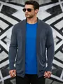 Detailansicht der Strickstruktur und des Schalkragens an diesem grauen Herren-Cardigan - S / Oberteile / Aqua
