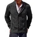 Men's stylish dark grey cable-knit cardigan with shawl collar and buttons for autumn - Dark Gray