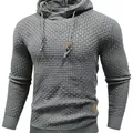 Men's grey textured knit hoodie with waffle pattern and adjustable drawstrings - S / Top (sy796#) / Light Gray
