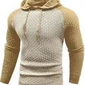 Sudadera con capucha para hombre ajustada bicolor con textura de cuadros - S / Tops / Gris Claro/Amarillo