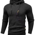 Stylish black men's hooded knitted sweater featuring a unique textured waffle pattern design - Black