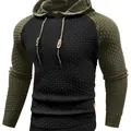 Sudadera de punto ajustada para hombre con bloques de color y textura de cuadros - Negro/Verde Oliva