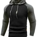 Sudadera con capucha de punto a cuadros para hombre con mangas grises y cuerpo negro slim - Negro/Gris Oscuro