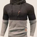 Men's casual color-block knitted hoodie sweater in dark and light gray with waffle texture - Dark Gray