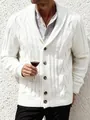 Elegant men's white cable knit cardigan with shawl collar and buttons for autumn. - White