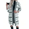 Long sleeve black and white houndstooth pattern knit cardigan for women's winter style - S / Tops / White