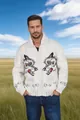 Herren Strickjacke in Weiß mit Wolf-Jacquardmuster und praktischem Reißverschluss - XS / Oberteile / Weiß