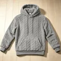 Cozy grey cable knit textured fleece hoodie with thick warm lining for men's winter wear - S / Tops / Gray