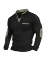Front view of men's black stand-up collar long-sleeve shirt with green accents - S / Tops / Black+Green