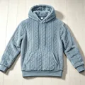 Close-up detail of cable knit textured fleece hoodie in soft blue for winter warmth - S / Tops / Sky Blue