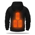 Detail view of men's USB heated hoodie back with three integrated heating elements - S / Tops / Black