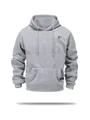 Detail view showing the power button and USB interface of a grey heated hoodie - Gray