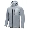 Premium men's grey textured zip-up hoodie with wavy pattern and functional chest pocket - L / Tops / Light Gray