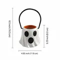 Detailed size specifications for a white Halloween ghost candy bucket with handle - S