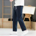 Pantalon en coton et lin bleu marine pour hommes, coupe décontractée pour l'été - Bleu marine