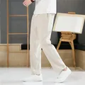 Pantalon en lin pour hommes, coupe ample et respirante, beige pour tenue décontractée - M / Bas / Kaki