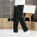 Pantalon décontracté pour homme en coton et lin noir, style chinois minimaliste, été - M / Bas / Noir