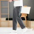 Pantalon décontracté en coton et lin gris foncé pour homme, coupe ample et cordon - M / Bas / Gris foncé