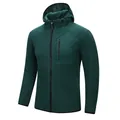 Men's green textured hooded zip-up sweatshirt with chest pocket for sports and casual wear - L / Tops / Dark Green
