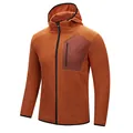Men's orange textured fleece hooded zip-up sweatshirt for autumn and winter sports - L / Tops / Orange