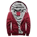 Sudadera roja gruesa con capucha para hombre con forro polar gris y cremallera - M / Tops / Rojo