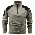 Men's outdoor quick-dry athletic half-zip sweatshirt with stand collar and mesh panels - M / Tops / Khaki