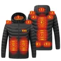 Black USB smart heated winter puffer jacket with 11 heating zones for men's outdoor use - S / Tops / 11 Heating Zones (Three Switches) / Black