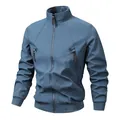 Blue men's stand-collar bomber jacket for autumn, casual slim fit zip-up lightweight coat - M / Tops / Light Blue