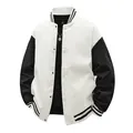 Classic black and white color-block men's American style varsity jacket for autumn - S / Tops / White