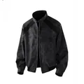 High-street men's loose bomber jacket with mesh shoulder panels and stand collar detail. - M / Tops / Black