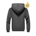 Men's thick fleece-lined zip-up hoodie in dark grey, warm winter casual sportswear back view. - S / Tops / Gray