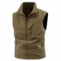 Men's outdoor stand-collar fleece-lined vest in khaki, waterproof and breathable style - Coffee