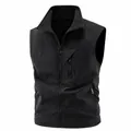 Men's outdoor black fleece-lined thermal vest featuring a stand collar and secure zipper pockets - M / Tops / Black