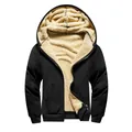 Winter men's black thickened hoodie featuring warm sherpa lining and zip-up design - S / Tops / Black