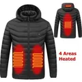 Professional men's USB heated hooded jacket with 4 warming zones in matte black finish - M / Tops / 4-Zone Heating / Black