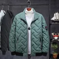 Stylish men's winter quilted cotton jacket featuring stand collar in green finish - L / Tops / Bean Green